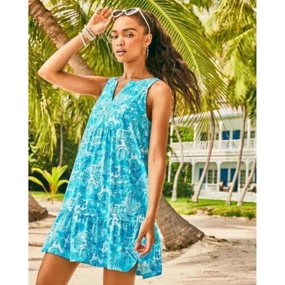 Lilly Pulitzer Lindy Dress Amalfi Blue Sunny State of Mind - Size Small NWOT - Picture 1 of 12
